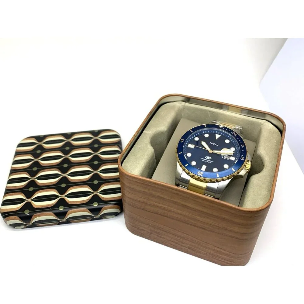Fossil Men's Watch FS6034 Dive Quartz Blue Dial Two Tone Stainless Steel 42mm